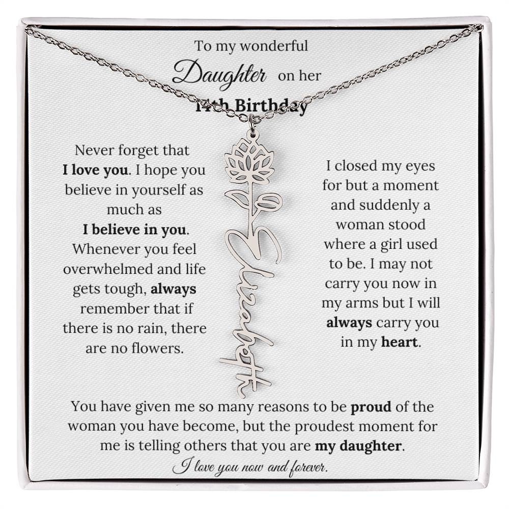 Custom Birth Flower Name Necklace To My Daughter On Her 14th Birthday