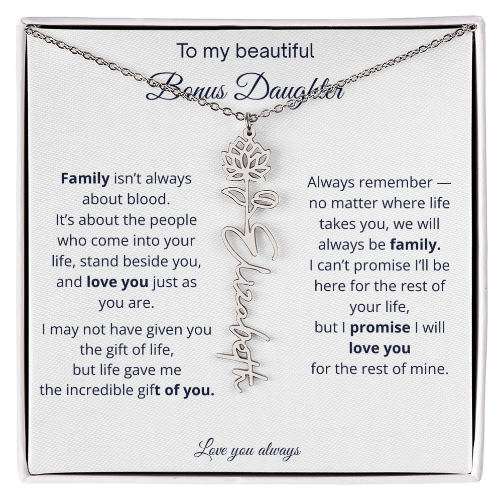 To My Beautiful Bonus Daughter | Love You Always | Birth Flower Name Necklace
