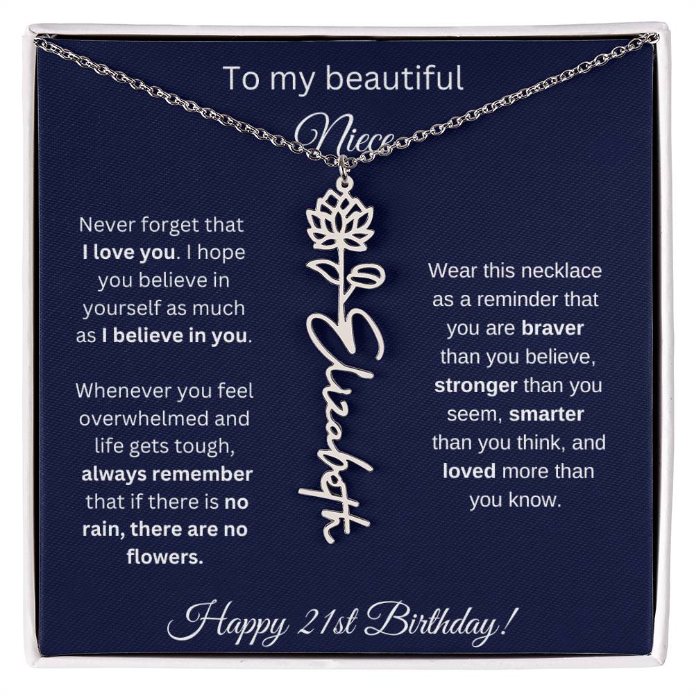 Niece 21st Birthday | Never Forget That I Love You | Birth Flower Name Necklace