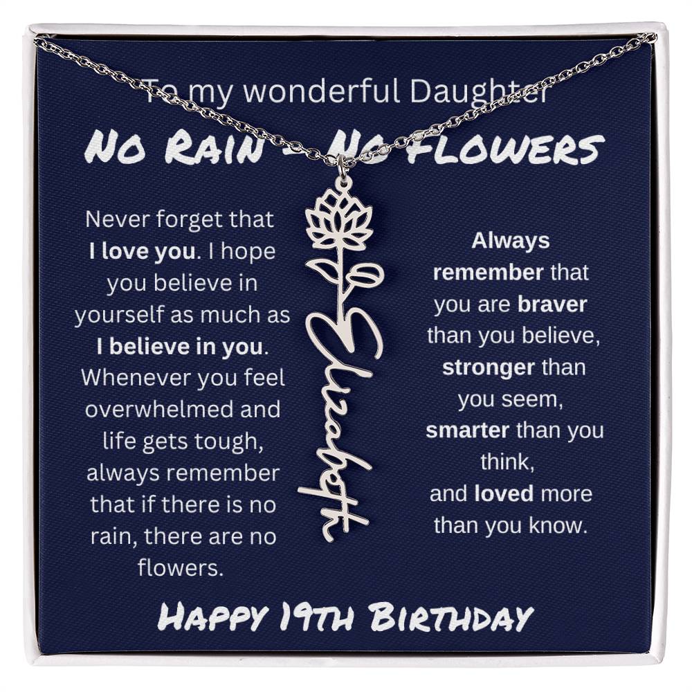 No Rain - No Flower | Happy 19th Birthday | Flower Name Necklace