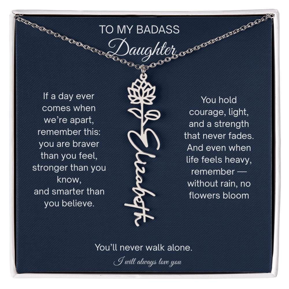 Badass Daughter Flower Name Necklace