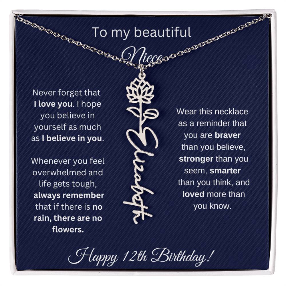 Niece 12th Birthday | Never Forget That I Love You | Birth Flower Name Necklace