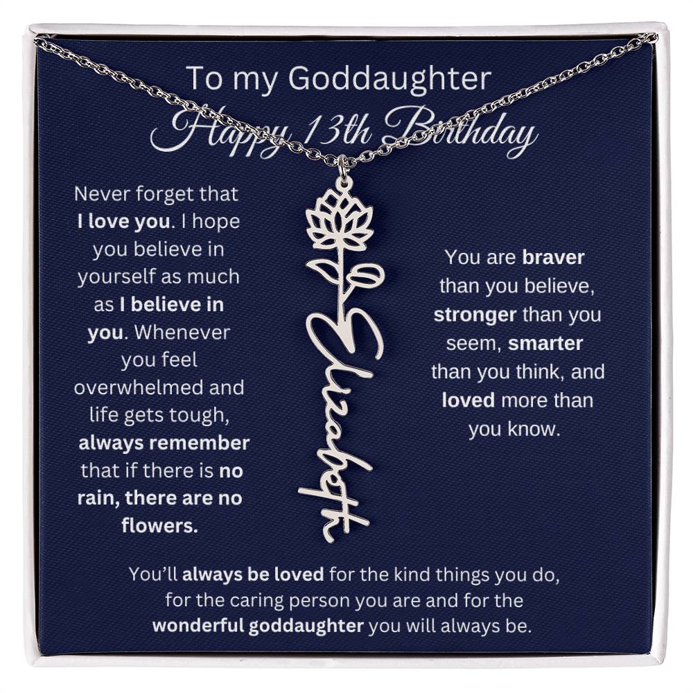 To My Goddaughter - Happy 13th Birthday - Flower Name Necklace