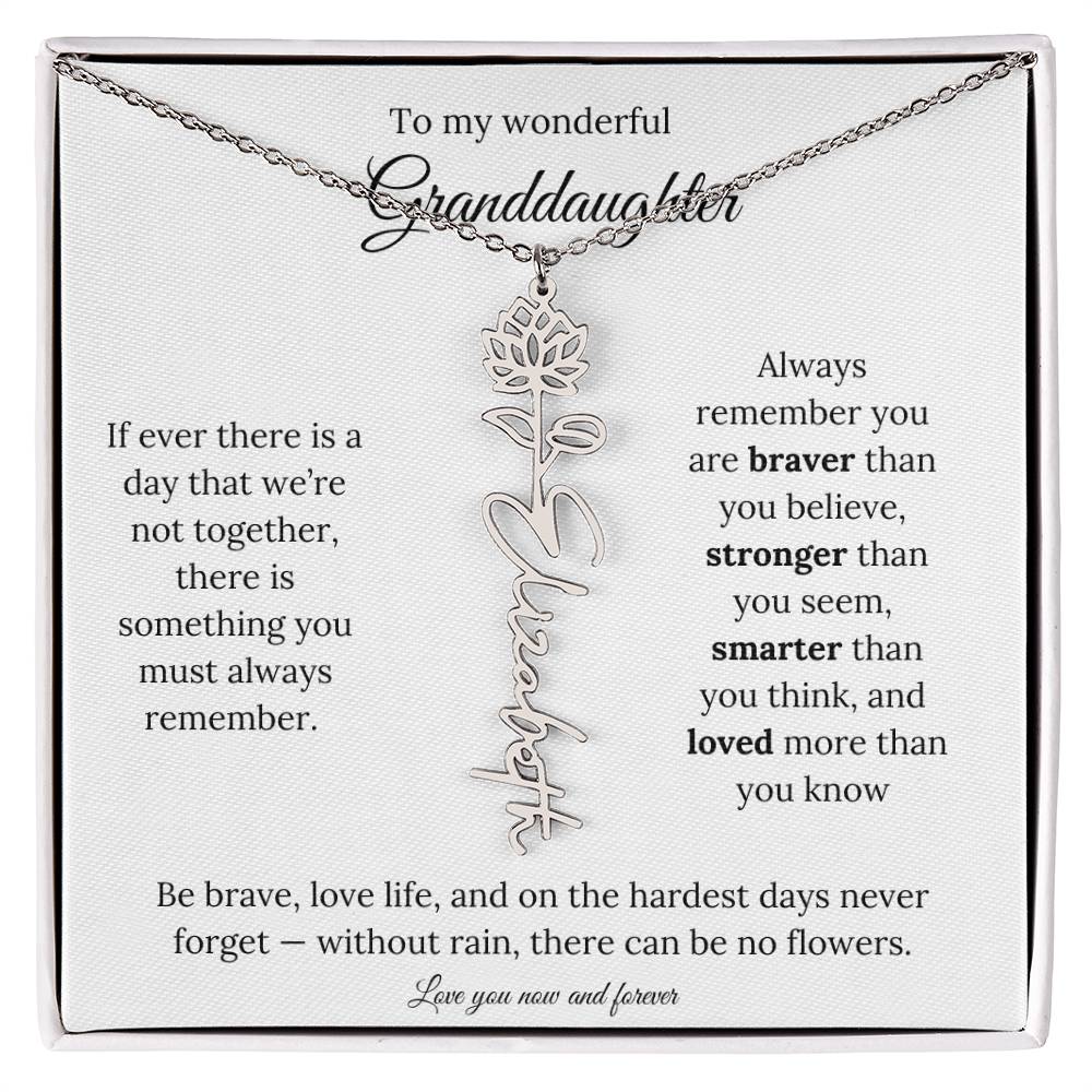 Birth Flower Necklace for Granddaughter | Personalized Engraved Floral Pendant Gift for Birthday / Keepsake