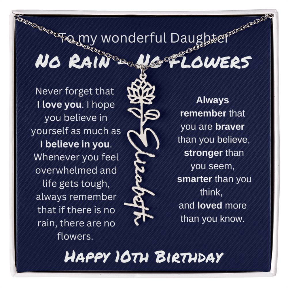 No Rain - No Flower | Happy 10th Birthday | Flower Name Necklace