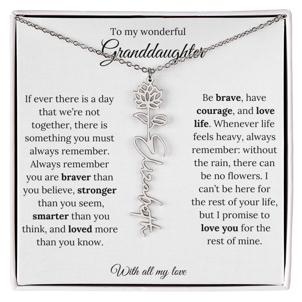 Personalized Birth Flower Name Necklace for Granddaughter