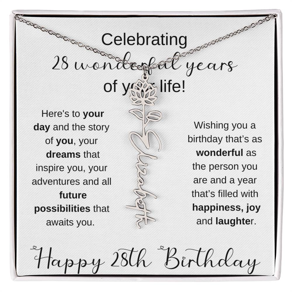 Happy 28th Birthday | Flower Name Necklace
