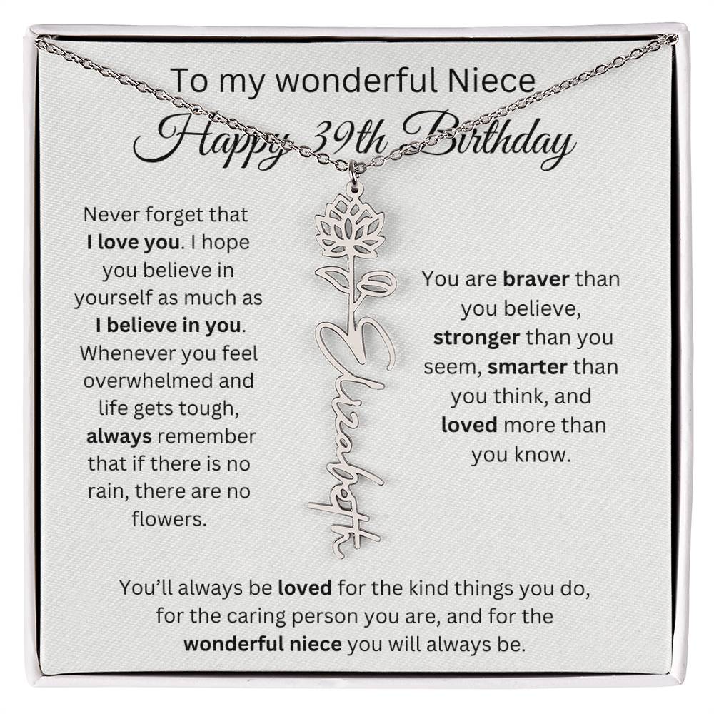 To My Wonderful Niece Happy 39th Birthday - Flower Name Necklace