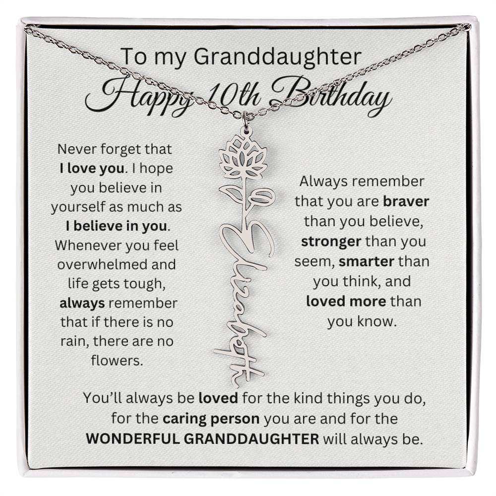 To My Granddaughter | Happy 10th Birthday | Flower Name Necklace