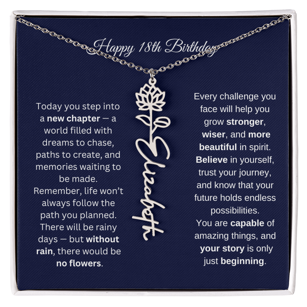 18th Birthday Birth Flower Name Necklace