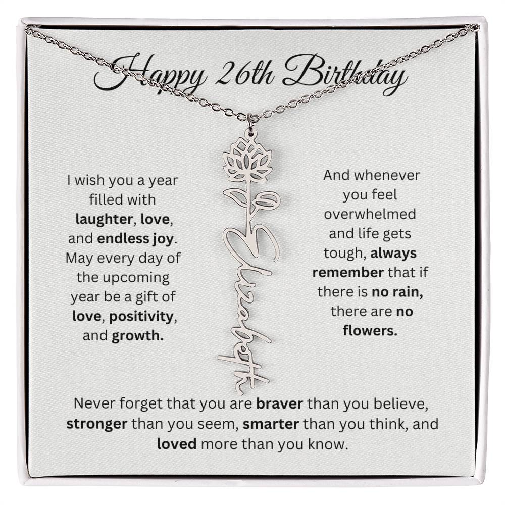 Happy 26th Birthday - Flower Name Necklace
