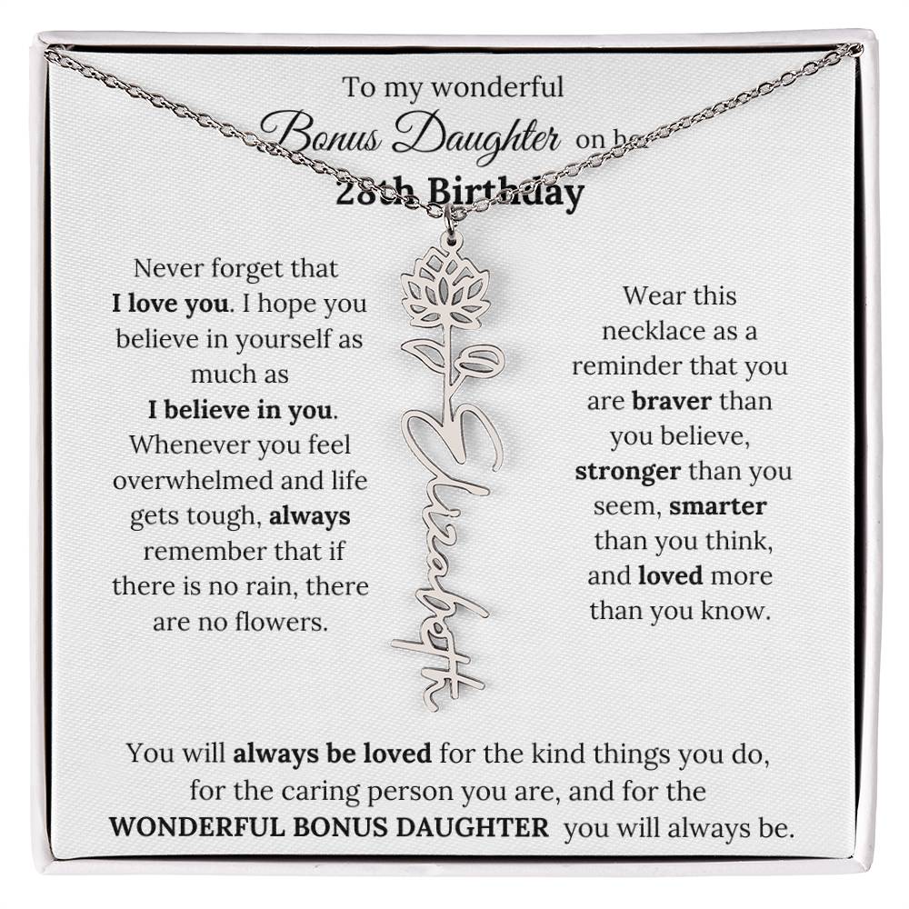 To My Wonderful Bonus Daughter On Her 28th Birthday | I Love You | Flower Name Necklace