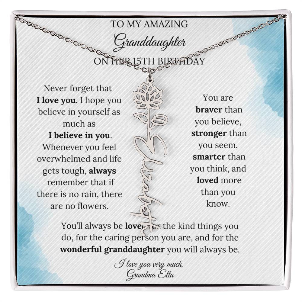 Birth Month Flower Name Necklace for My Granddaughter's 15th Birthday