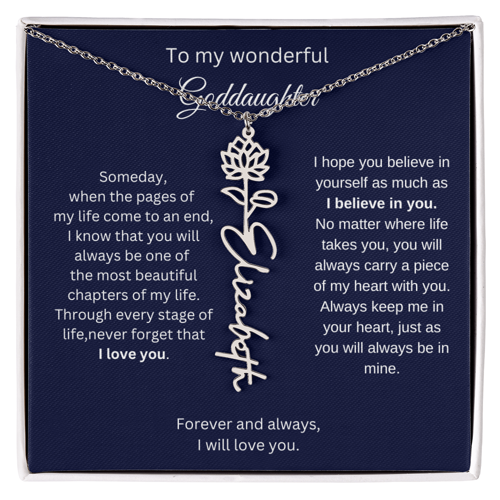 Luxury Goddaughter Gift - Birth Flower Name Necklace