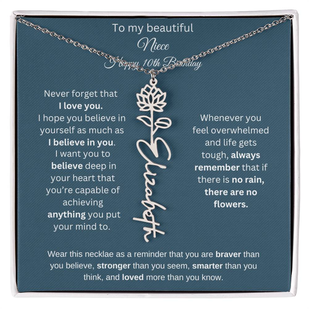 10th Birthday Name Birthflower Necklace Gift for Niece