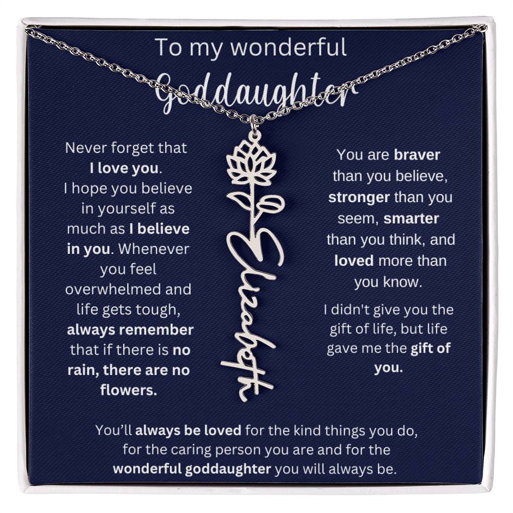 To My Wonderful Goddaughter | You'll Always Be Loved | Flower Name Necklace