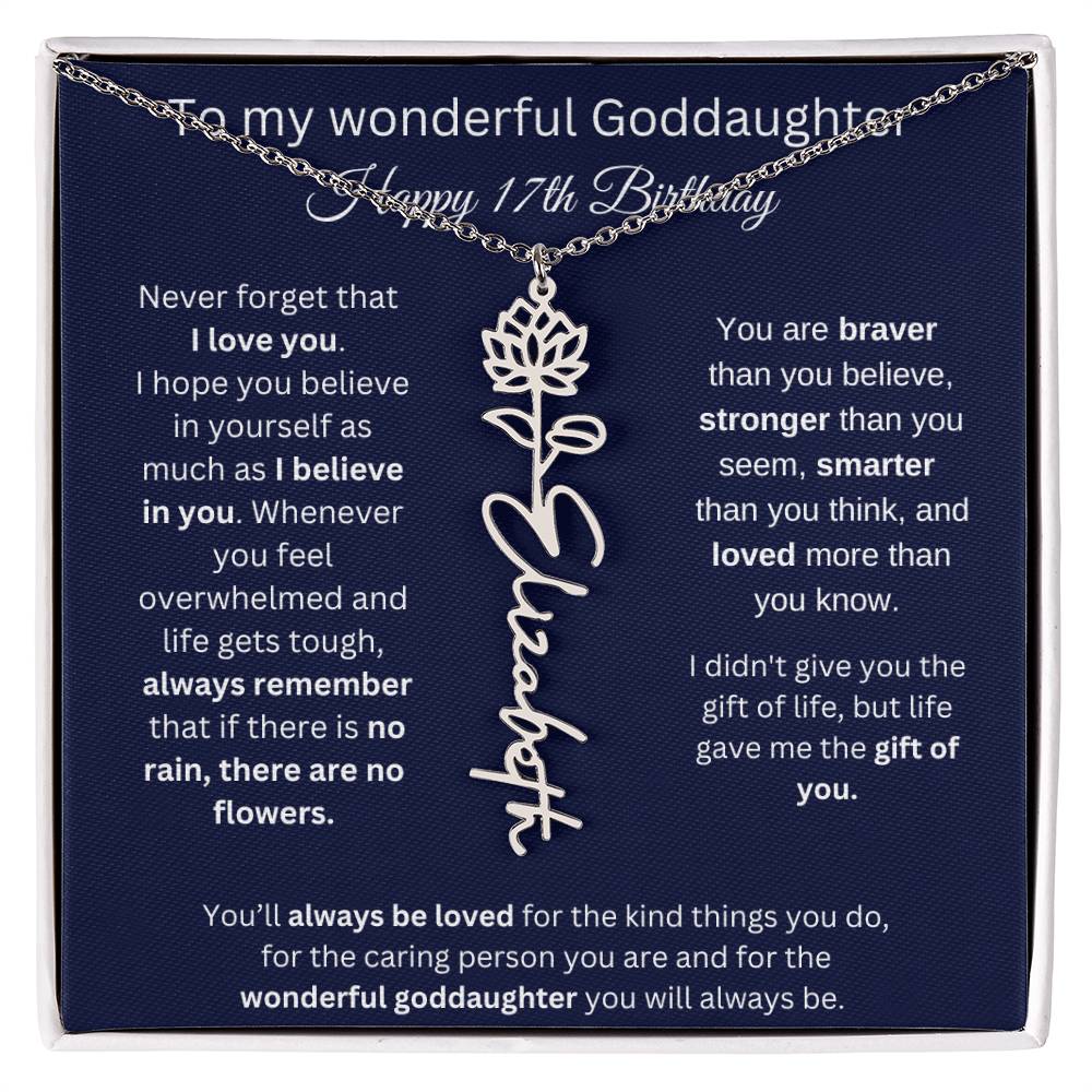 Goddaughter 17th Birthday Gift | Flower Name Necklace