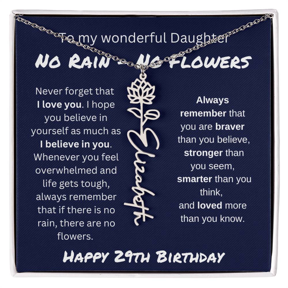 No Rain - No Flower | Happy 29th Birthday | Flower Name Necklace