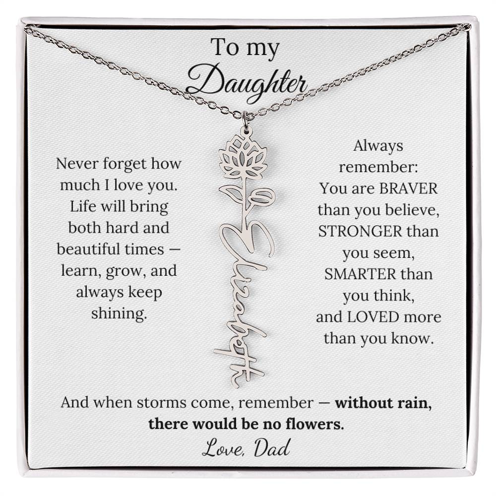 Personalized Jewelry Gift To My Daughter Birth Flower Name Necklace From Dad