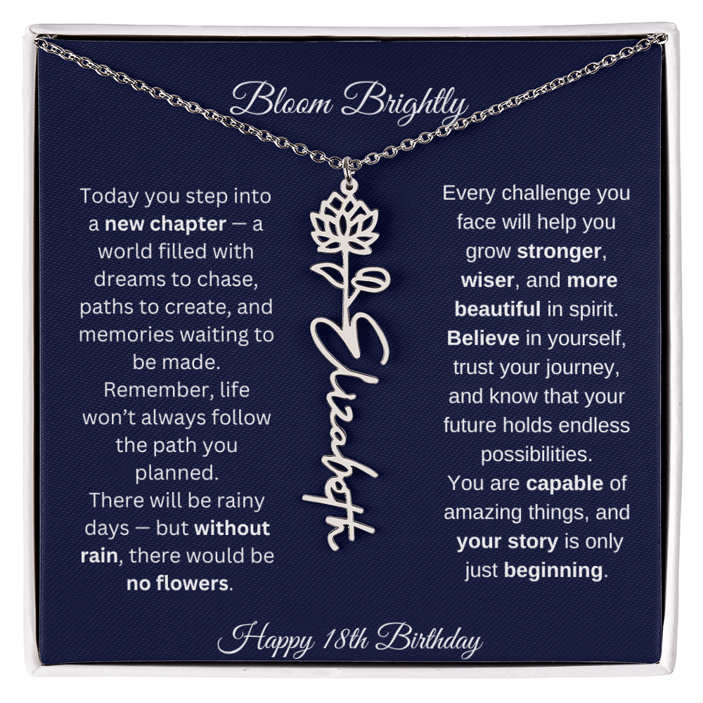 Bloom Brightly - Happy 18th Birthday - Flower Name Necklace