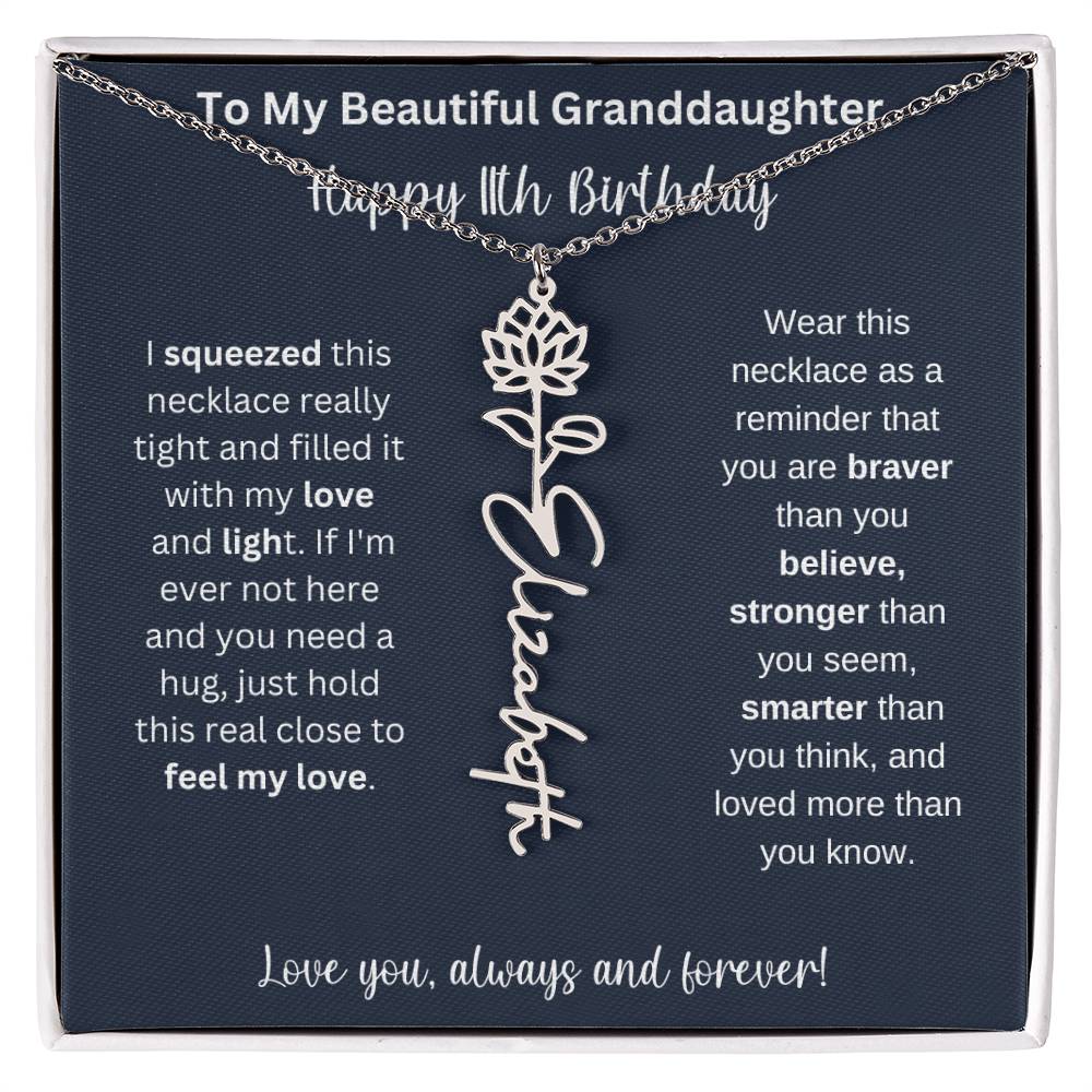 Flower Name Necklace 11th Birthday Necklace Gift To My Granddaughter