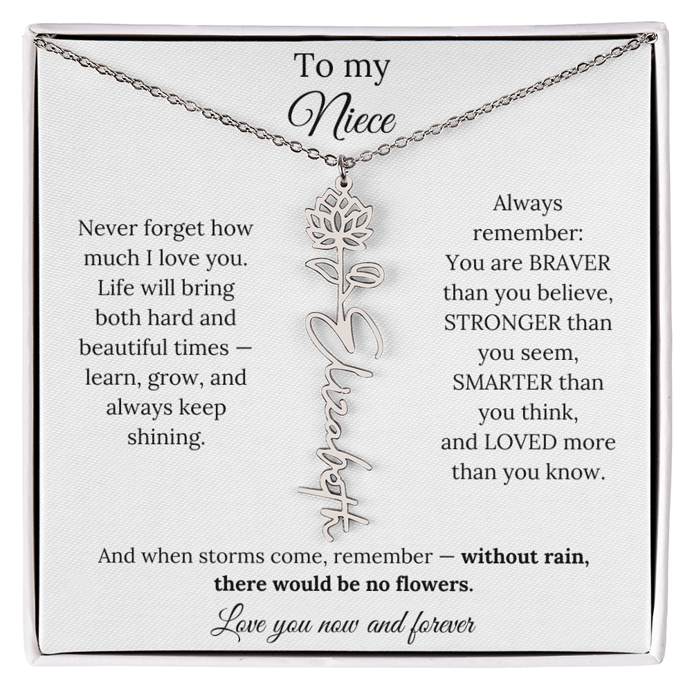 To My Niece Birth Flower Name Necklace From Aunt