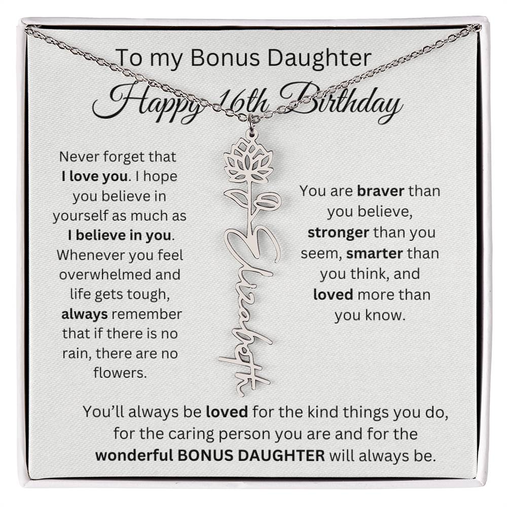 To My Bonus Daughter | Happy 16th Birthday | Flower Name Necklace