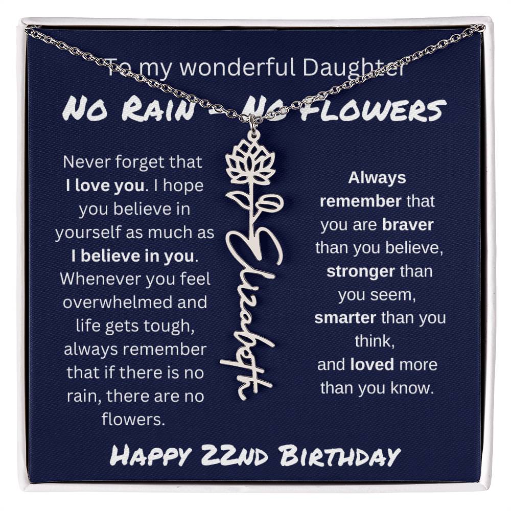 No Rain - No Flower | Happy 22nd Birthday | Flower Name Necklace