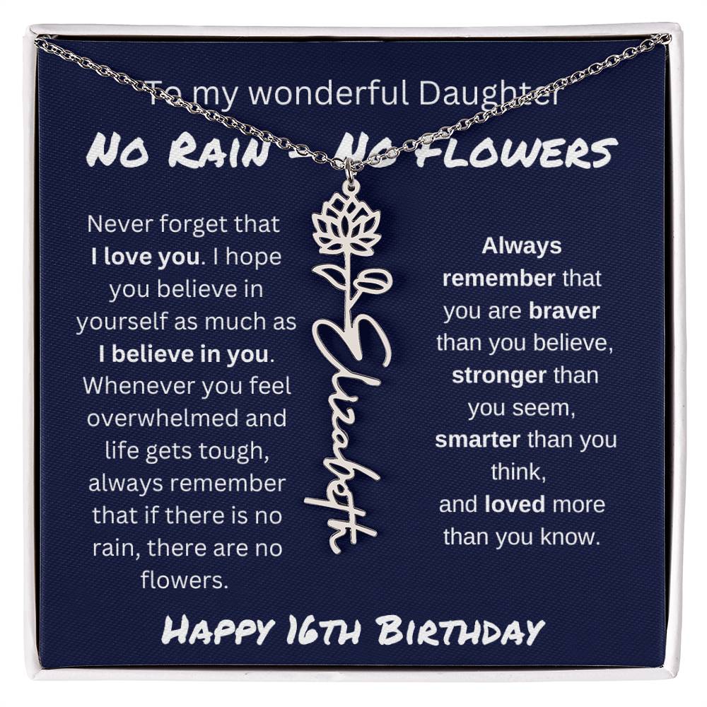 No Rain - No Flower | Happy 16th Birthday | Flower Name Necklace