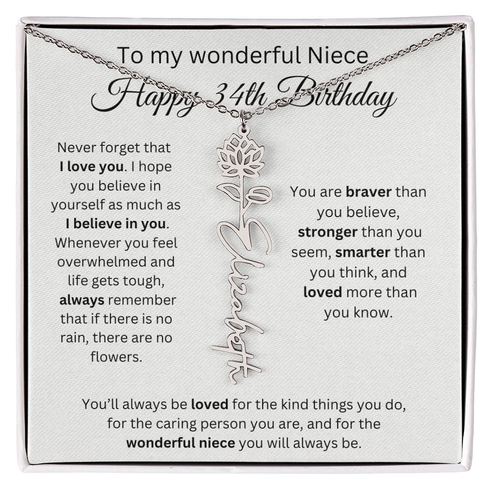 To My Wonderful Niece Happy 34th Birthday - Flower Name Necklace