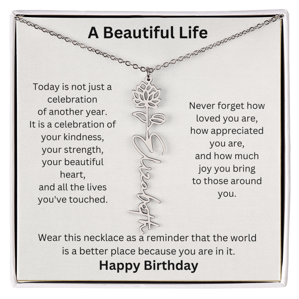 Personalized Birth Flower Name Necklace Birthday Gift for Her