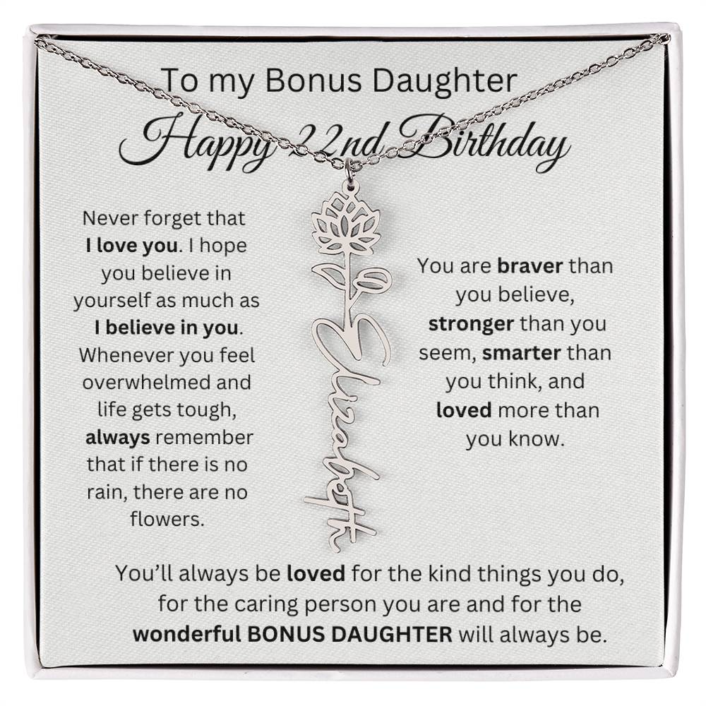 To My Bonus Daughter | Happy 22nd Birthday | Flower Name Necklace