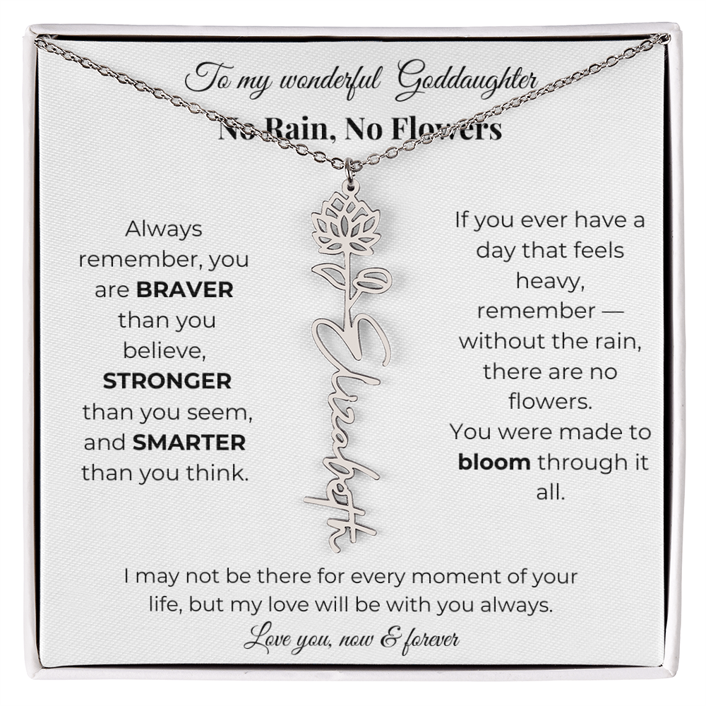Birth Flower Necklace for Goddaughter with Message Card