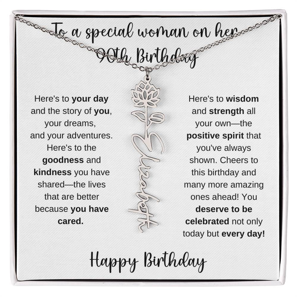90th Birthday - Flower Name Necklace