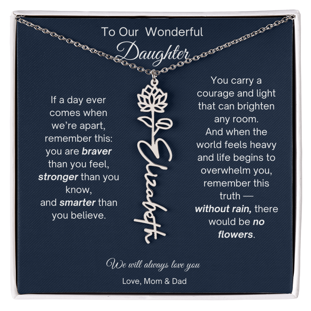 Daughter Necklace from Parents - Birth Flower Name Necklace