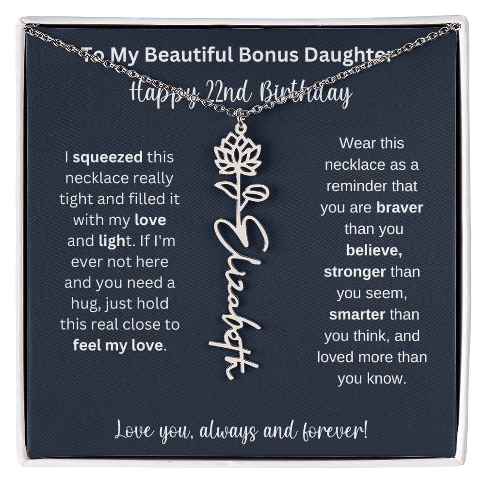To My Beautiful Bonus Daughter | Happy 22nd Birthday | Flower Name Necklace