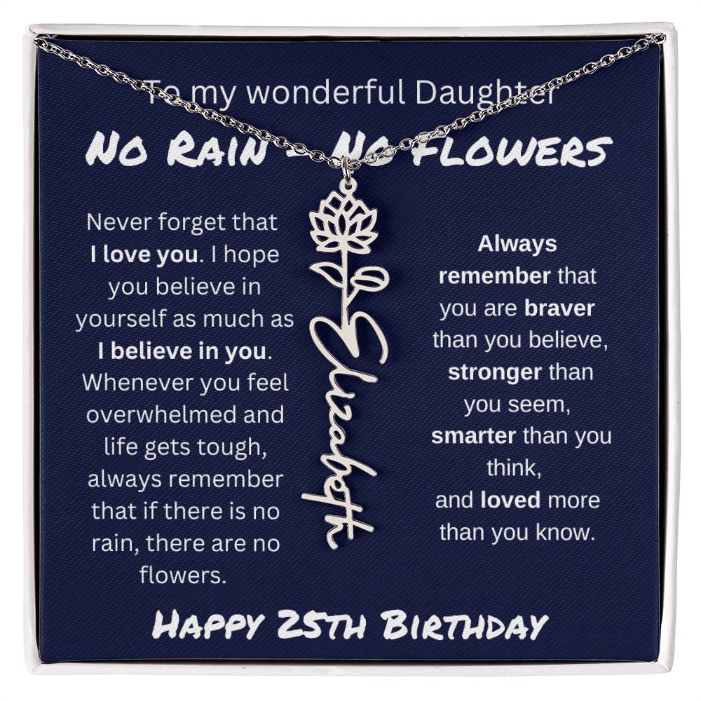 No Rain - No Flower | Happy 25th Birthday | Flower Name Necklace