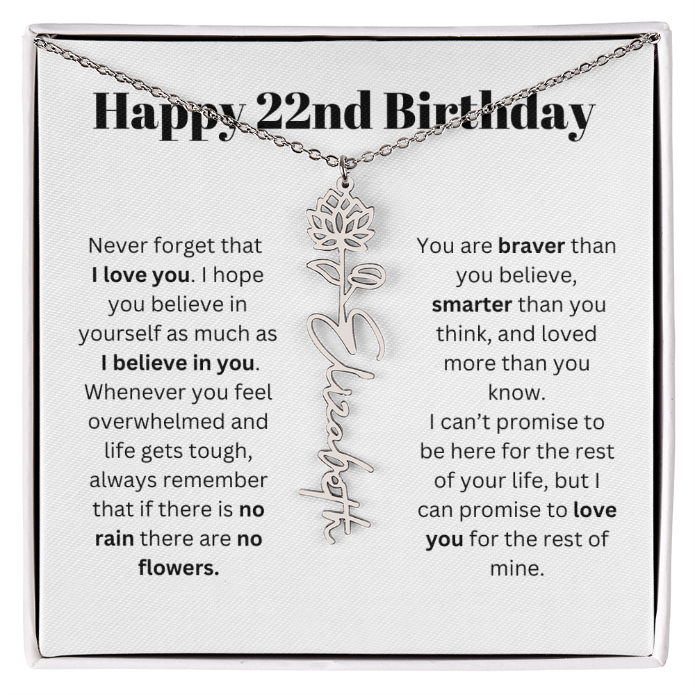 22nd Personalized Birthday Gift for Her - Flower Name Necklace