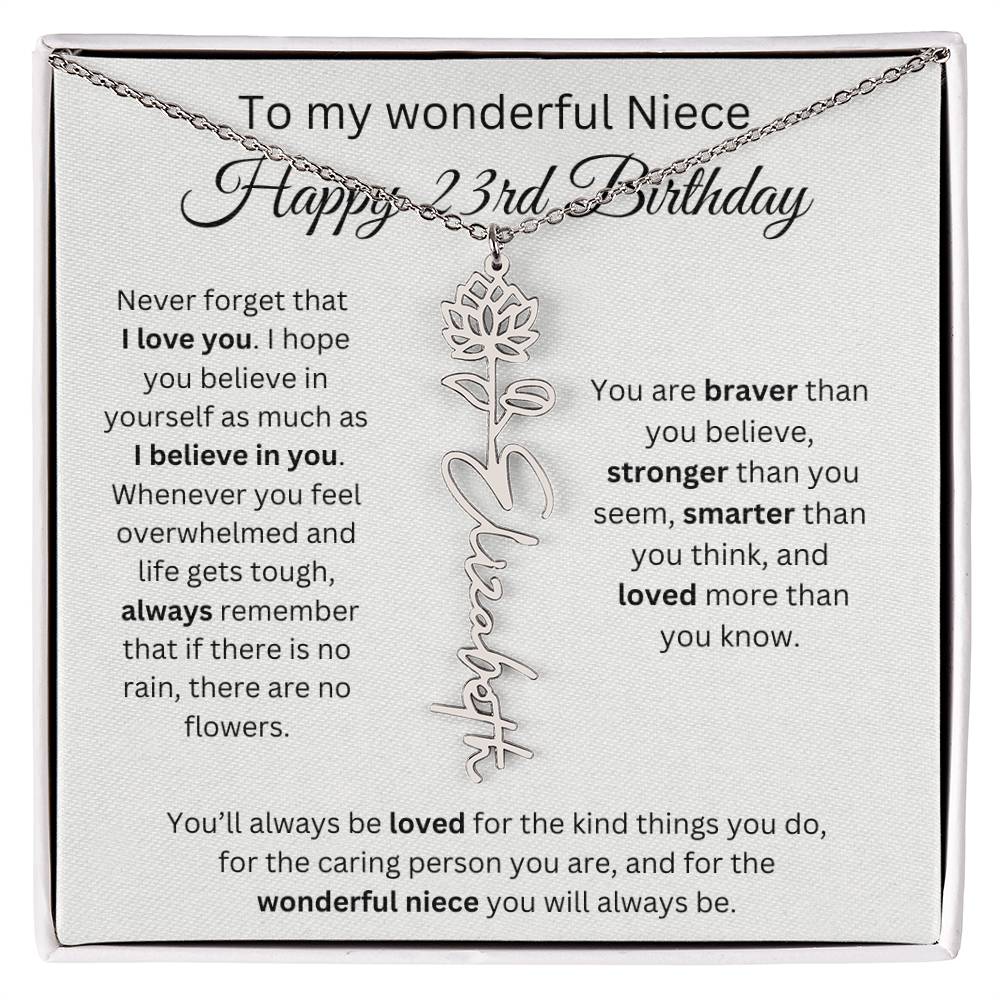 To My Wonderful Niece Happy 23rd Birthday - Flower Name Necklace