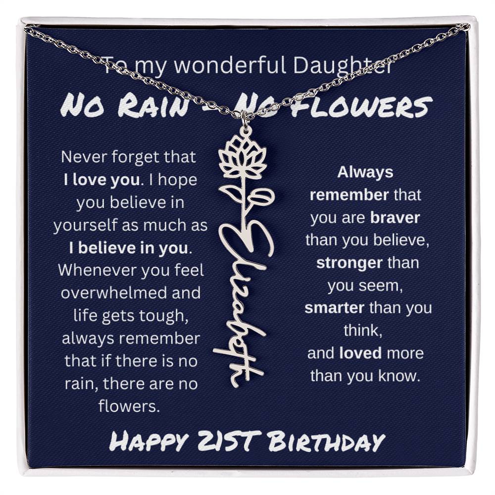 No Rain - No Flower | Happy 21st Birthday | Flower Name Necklace