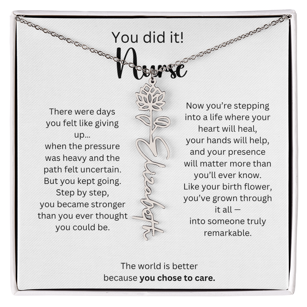 Meaningful Nurse Graduation Gift - Birth Flower Name Necklace