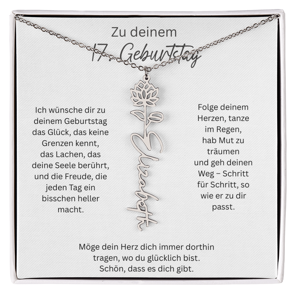 Geburtsblumen Namenskette zum 17 Geburtstag personalisiert Name Kette Gravur Geschenk