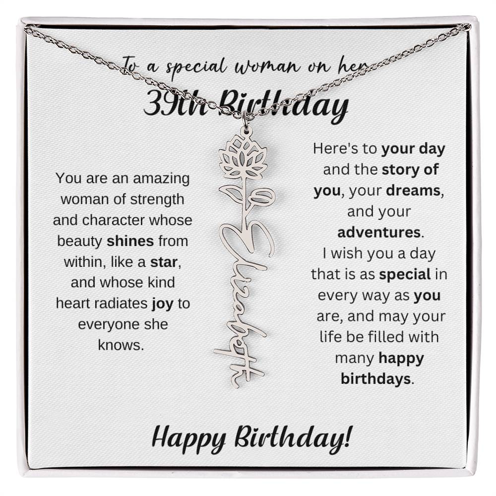 39th Birthday Gift Birthflower Necklace