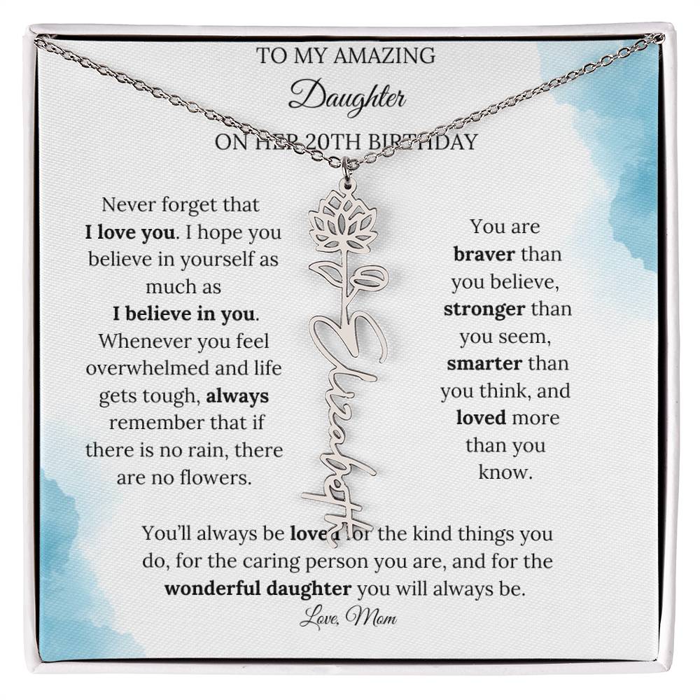 Birth Month Flower Name Necklace for My Daughter's 20th Birthday
