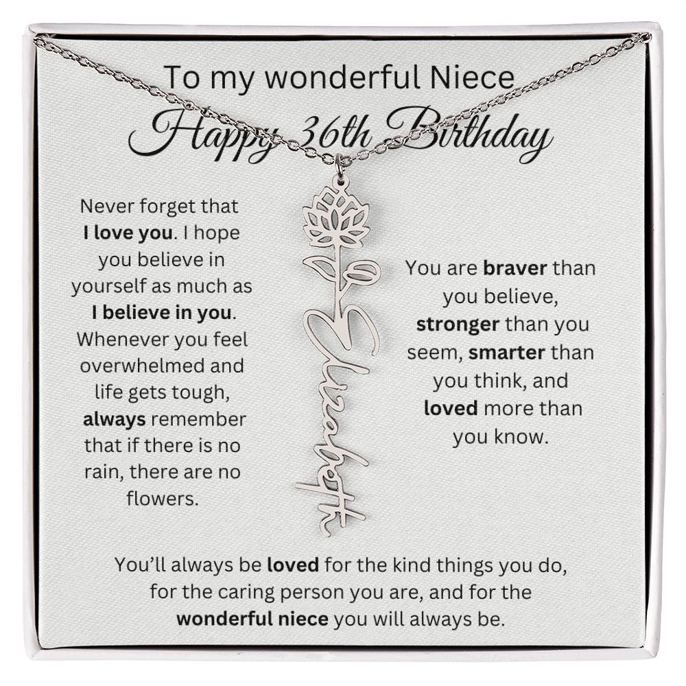 To My Wonderful Niece Happy 36th Birthday - Flower Name Necklace