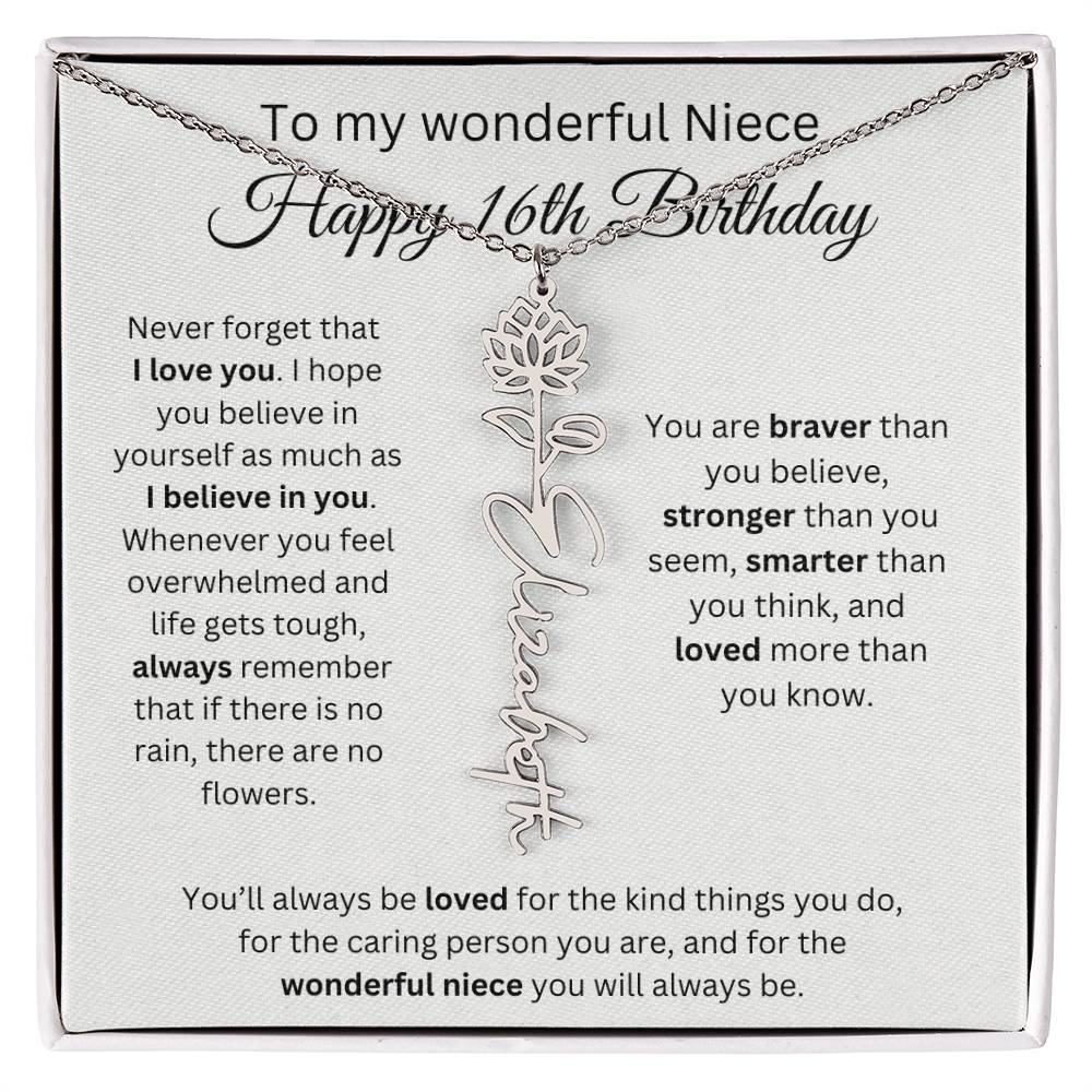 To My Wonderful Niece Happy 16th Birthday - Flower Name Necklace