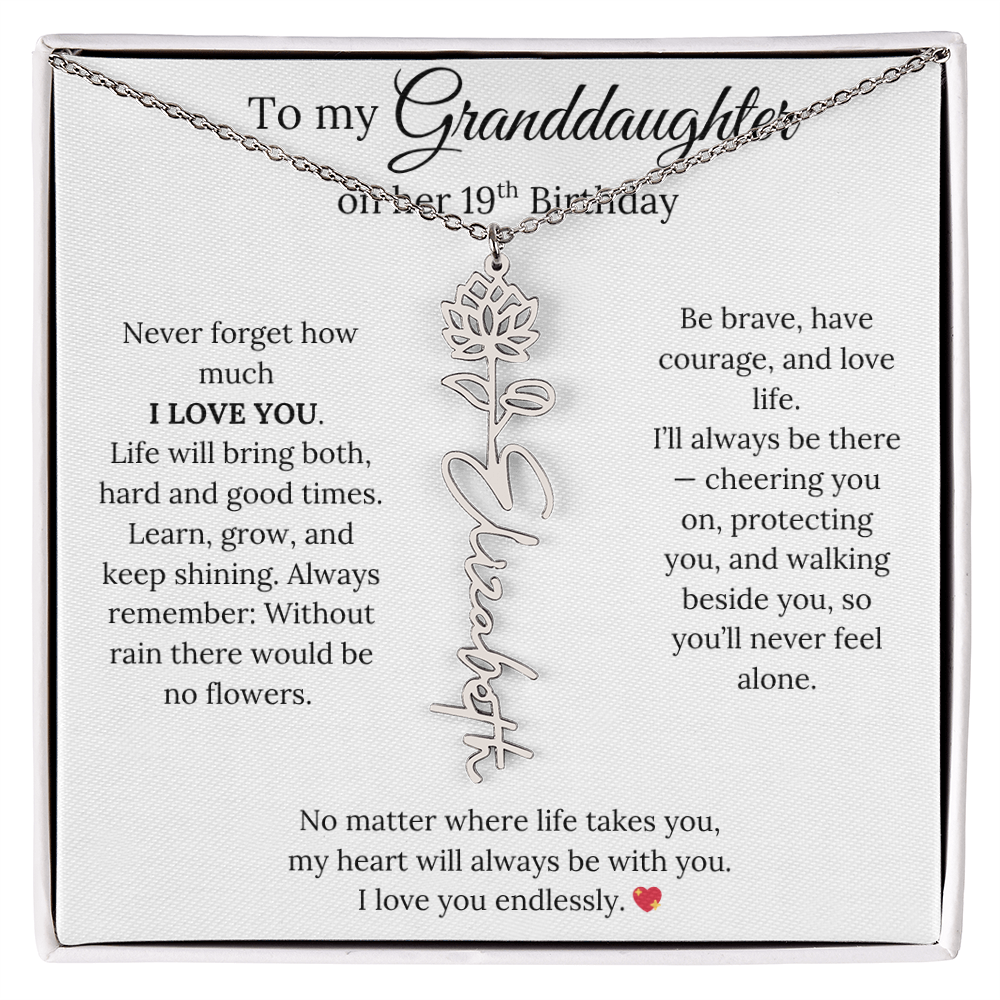 19th Birthday Gift For Granddaughter - Personalized Flower Name Necklace