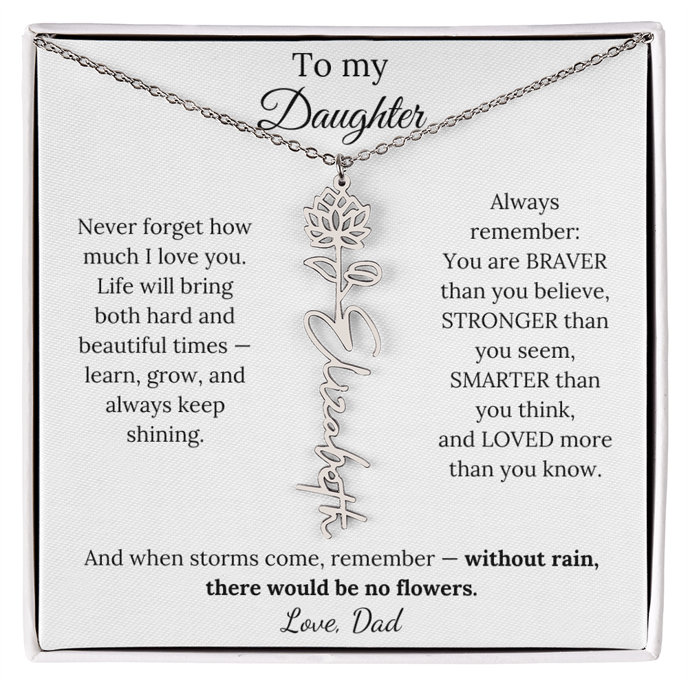 Personalized Jewelry Gift To My Daughter Birth Flower Name Necklace From Dad
