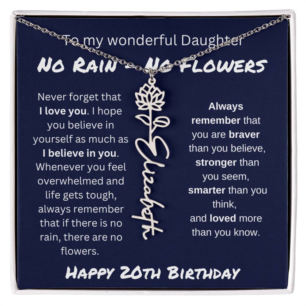 No Rain - No Flower | Happy 20th Birthday | Flower Name Necklace