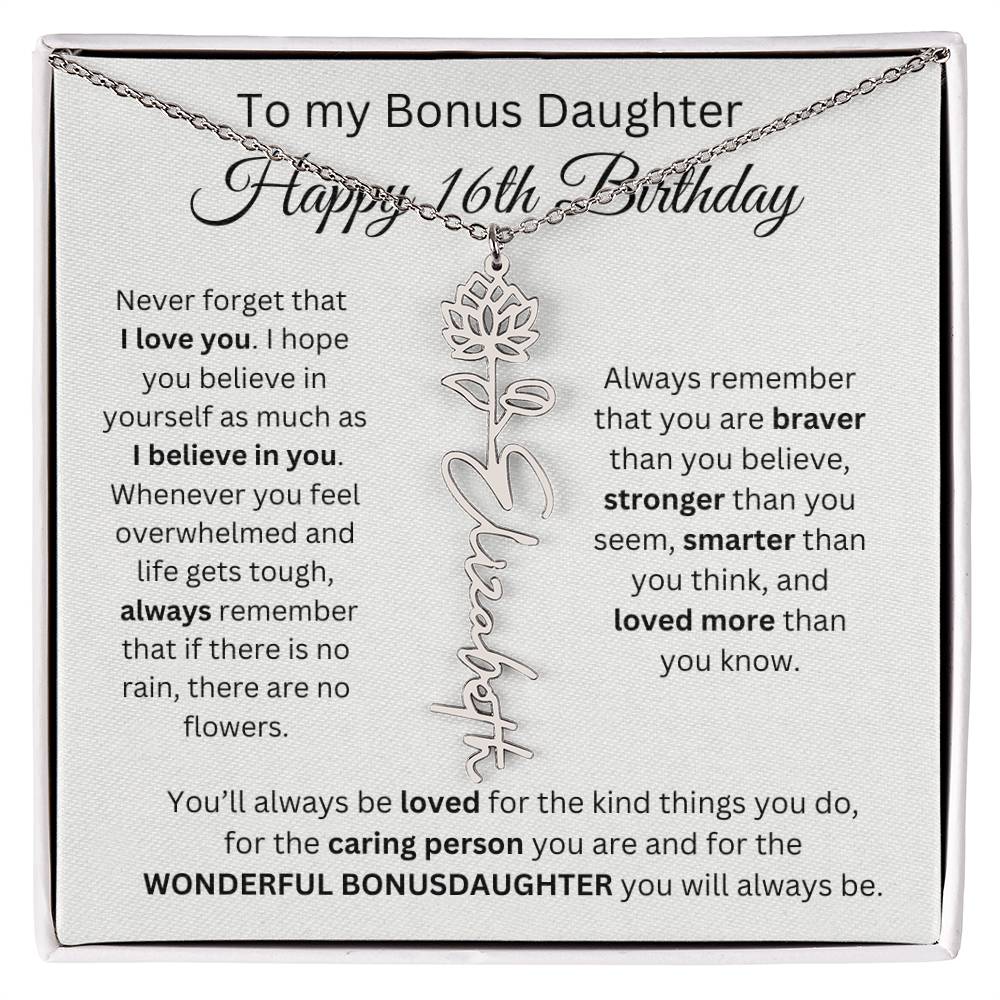 16th Birthday Gift To My Bonus Daughter | Flower Name Necklace
